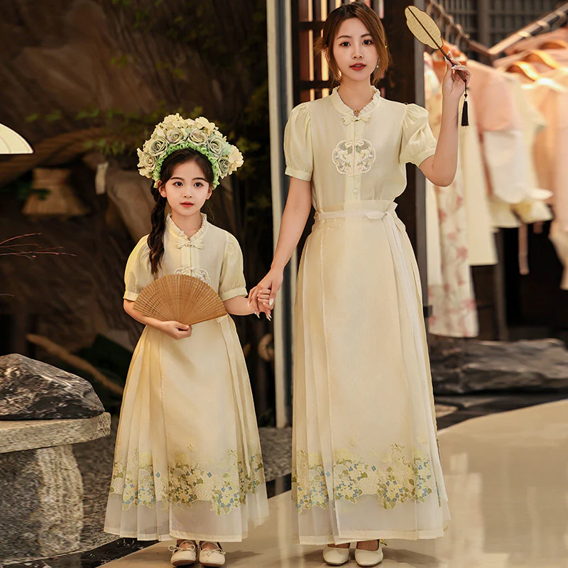 Girls Horse-Face Skirt Suit Summer Hanfu Parent-Child National Style Ancient Tang Suit Children's Summer Clothing New Chinese Costume - Deanwangkt