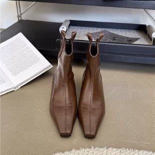 2025  Brown small height-increasing Martin boots women's inner height-increasing zipper short boots women's V-port short Chelsea boots - Deanwangkt