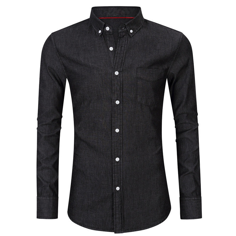 DEANWANGKT 2025 men's short-sleeved denim shirt autumn and winter  men's bottoming shirt long-sleeved business men's shirt - Deanwangkt