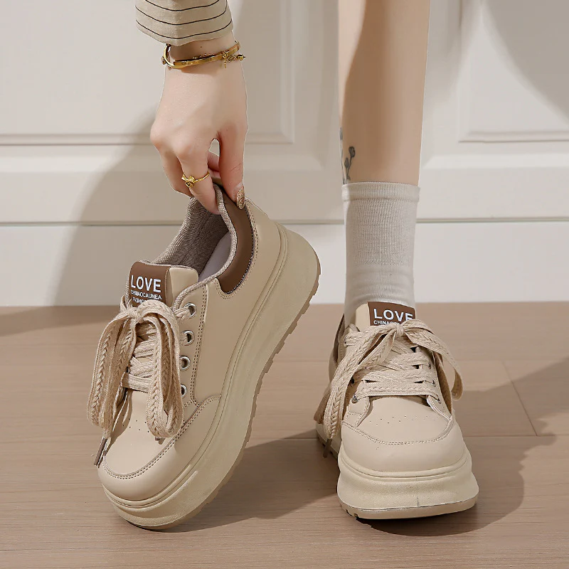 2025 spring little white shoes new Korean version ins female students platform height increase street shot sports board shoes casual XW519 - Deanwangkt