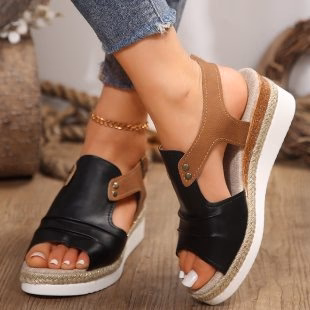 DEANWANGKT  Foreign Trade plus Size Straw High Heel Sandals Women's  New Thick-Soled Peep Toe Roman Shoes Buckle High Heel Women's Sandals - Deanwangkt