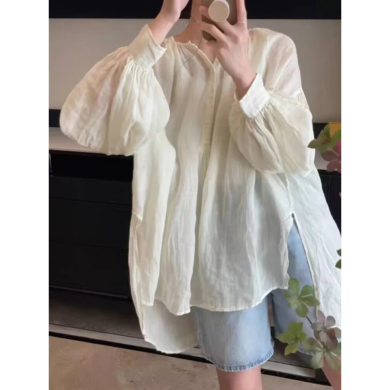 Sunscreen shirt women's irregular design top high-gloss loose super fairy chic shirt summer new - Deanwangkt