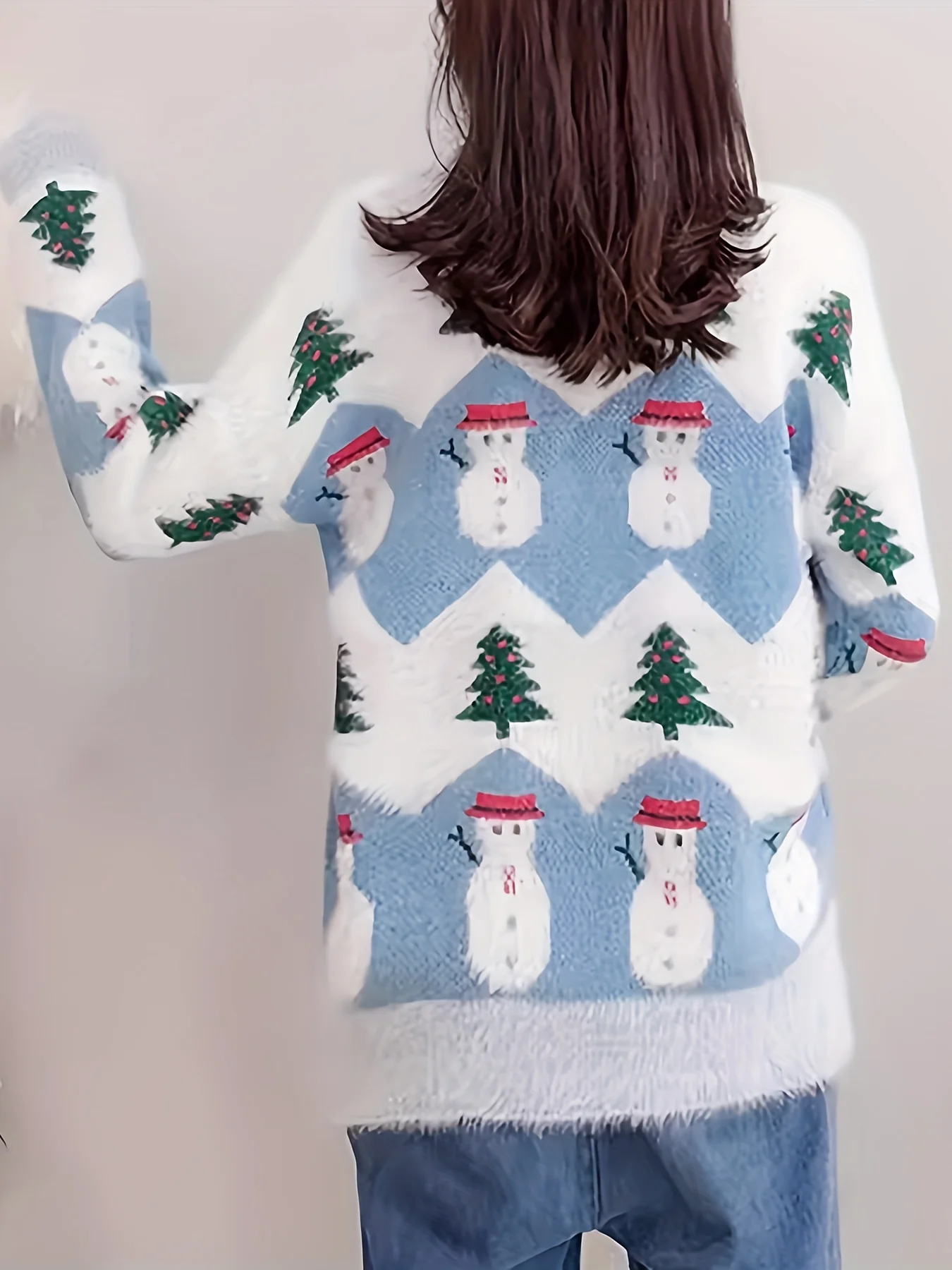 Women's Christmas Sweater, Polyester Knit Pullover, Round Neck, Festive Holiday Pattern, Autumn/Winter Fashion, Cozy Warm Sweatshirt for Ladies - Deanwangkt