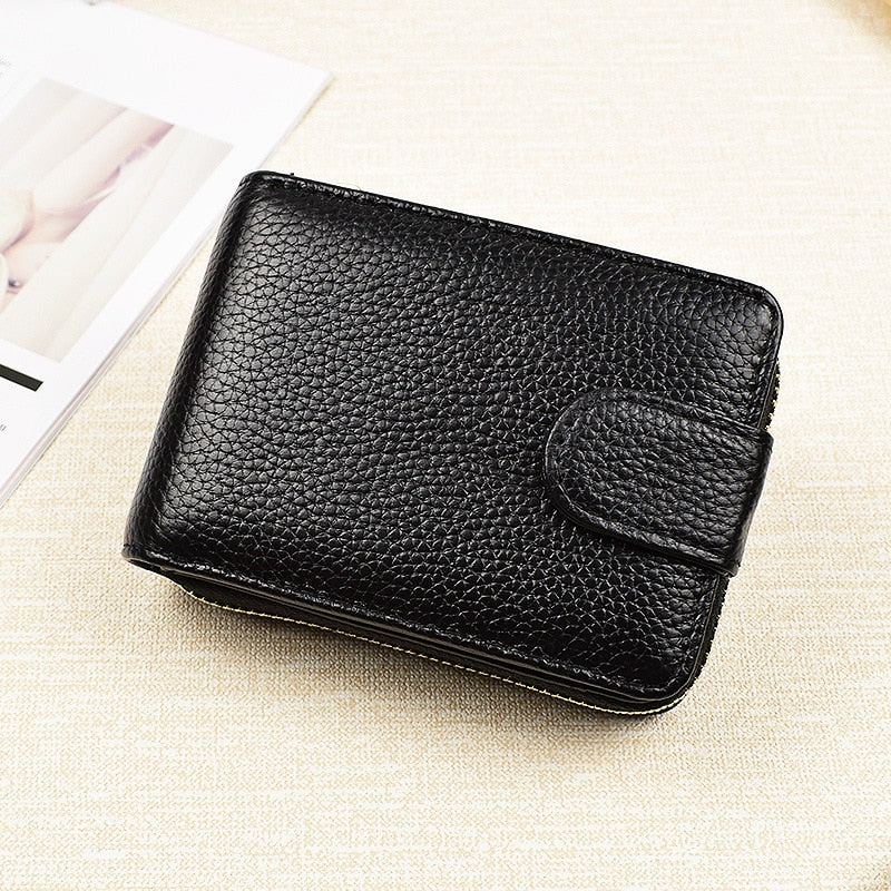 deanwangkt - Men Wallets Man's Card Genuine Leather Clutch Wallets Purses Driver's License Cover Zipper Organ Women's Wallet Card Wallet - Deanwangkt