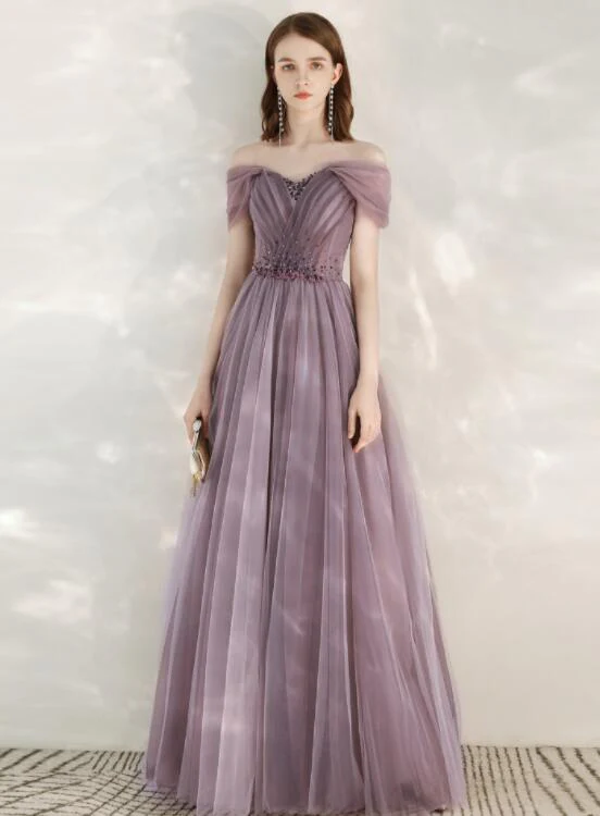 Solvbao Light Purple Sweetheart Off ShoulderTulle A-line Formal Dress, Purple Prom Dress Evening Dress - Deanwangkt