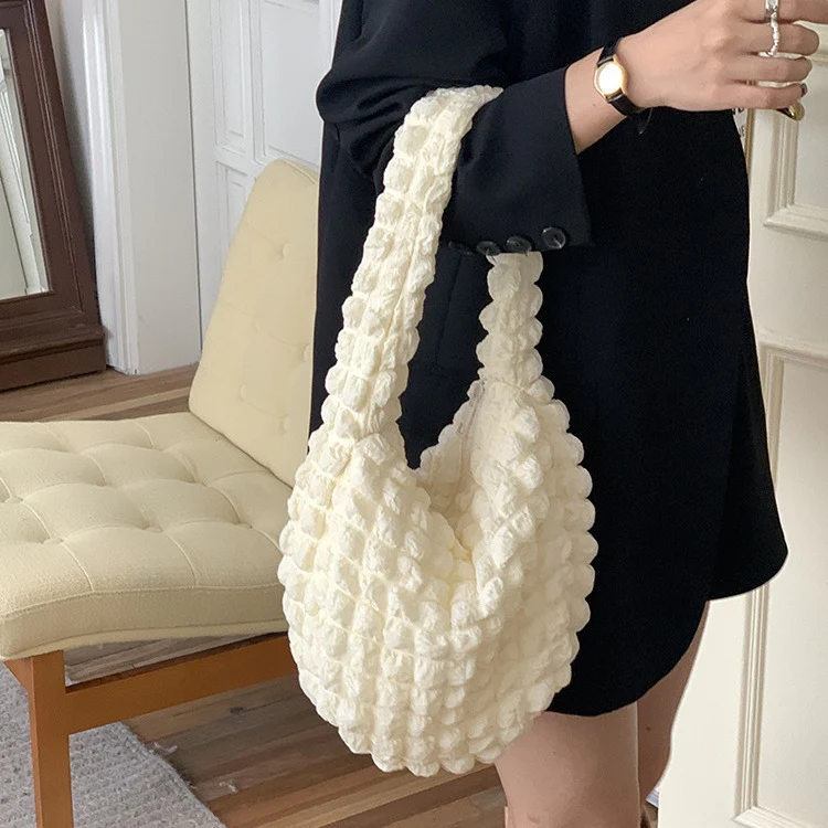 DEANWANGKT 2025 Korean version ins cute pleated bag woman, simple cloud bag puff underarm bag commuter large-capacity shoulder bag woman - Deanwangkt