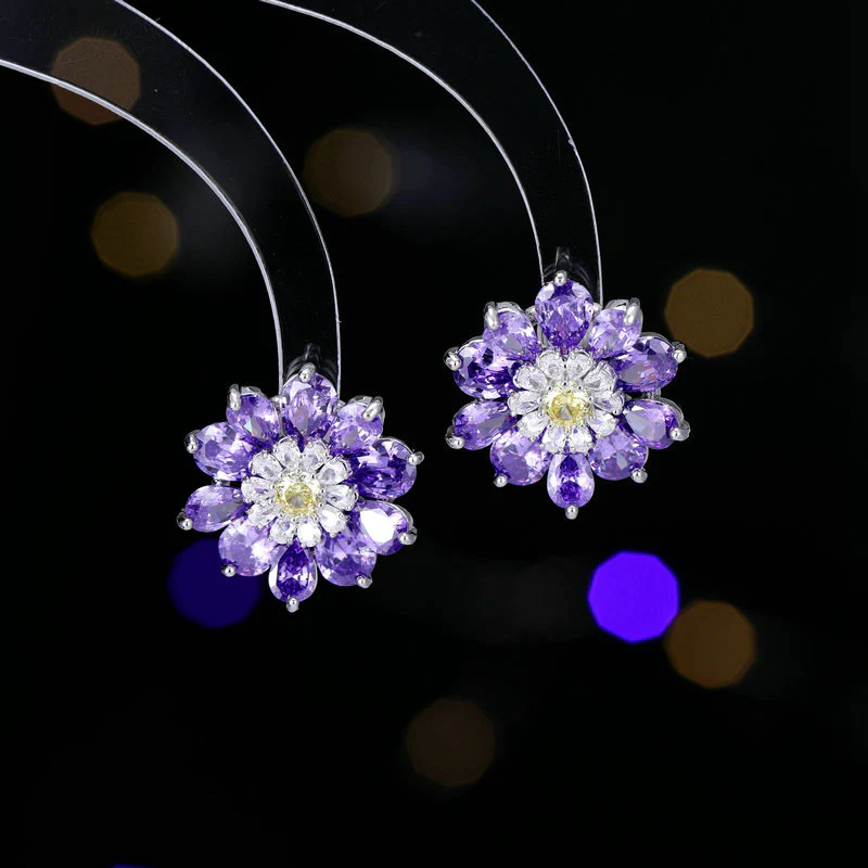 2025 S925 silver needle light luxury high-end earrings wholesale super fairy temperament high-end double-layer bright zircon flower stud earrings women - Deanwangkt