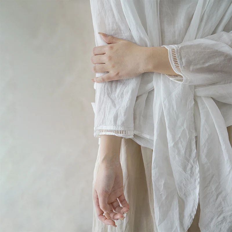 casual literary and artistic thin ramie irregular sunscreen cardigan versatile and thin commuter lace-up shawl S21130 - Deanwangkt