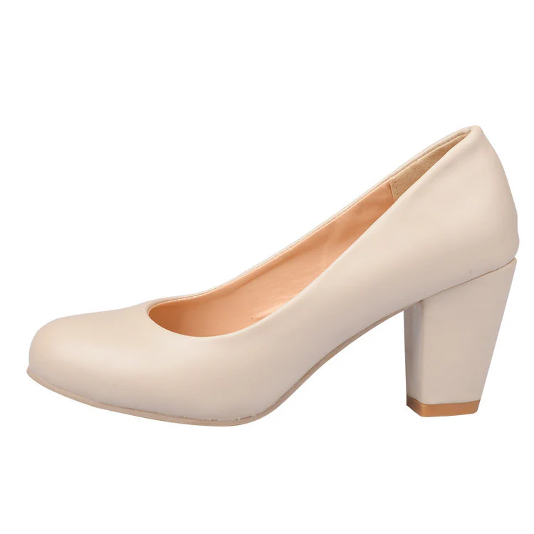 DEANWANGK  Yingmeier Cross-Border Chunky Heel High Heel Shoes round Toe Low-Cut plus Size 40-43 44 45 46 Size 47 Pumps Women's Shoes - Deanwangkt