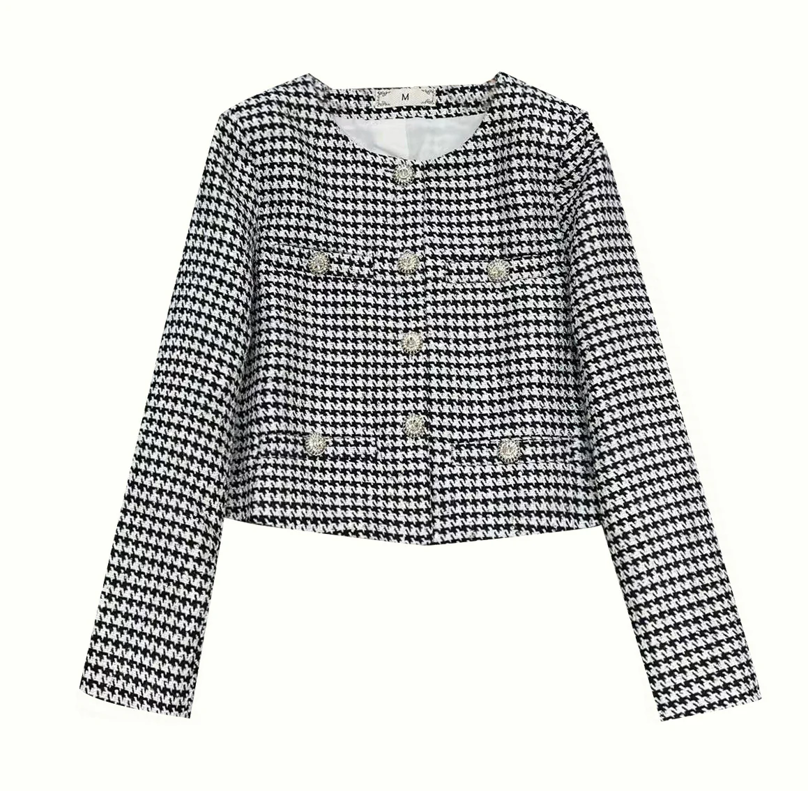 2025 Spot thousand bird grid sequined short top baby same jacket small fragrant wind diamond buckle embroidered small blazer - Deanwangkt