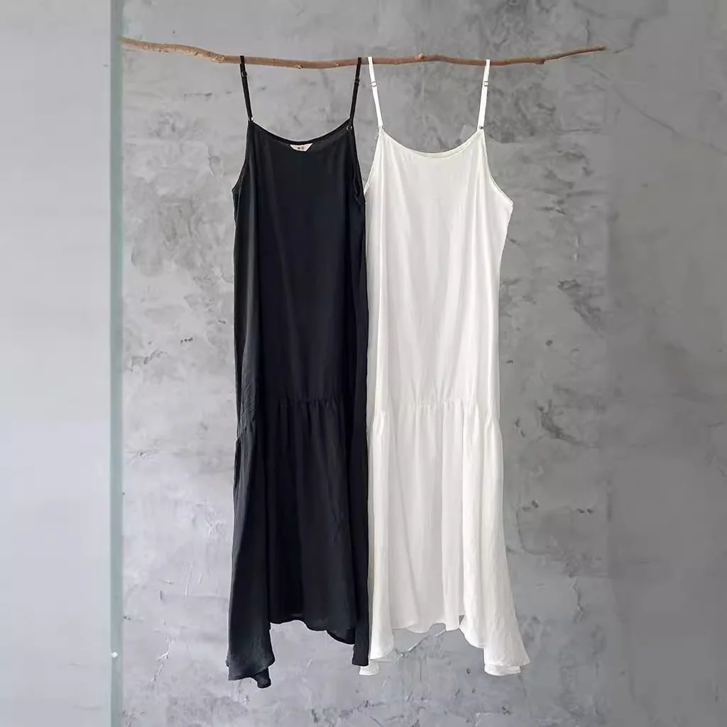 Tencel cotton ruffle edge fishtail long suspender dress, fairy long suspender skirt L18132 - Deanwangkt