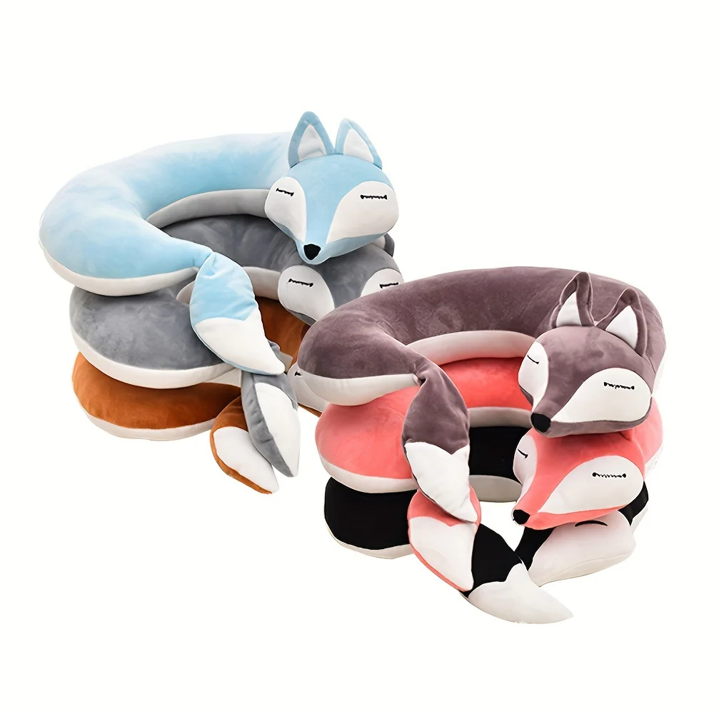 30x30x8CM Portable Fox-Shaped U-Shape Neck Pillow - Soft Cervical Support for Travel, Office, and Sleep - Cute Fox Hug Sleeping Companion - Deanwangkt
