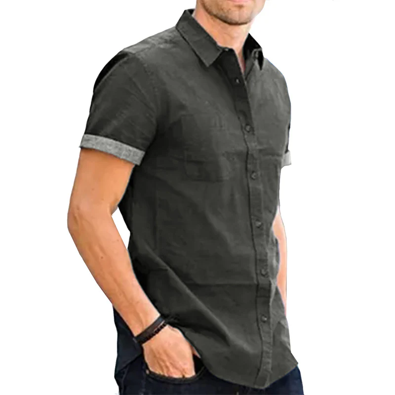 DEANWANGKT 2025 Hot Trade Men's Short Sleeve Shirt Men's Casual,  Men's Summer Denim Non-ironing Shirt Business - Deanwangkt