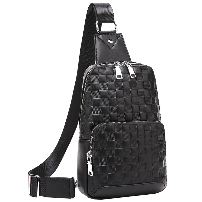 deanwangkt  Cross-Border Fashion Casual Men's Messenger Bag Cowhide Trendy Business Backpack Men's Plaid Men's Chest Bag Genuine Leather - Deanwangkt