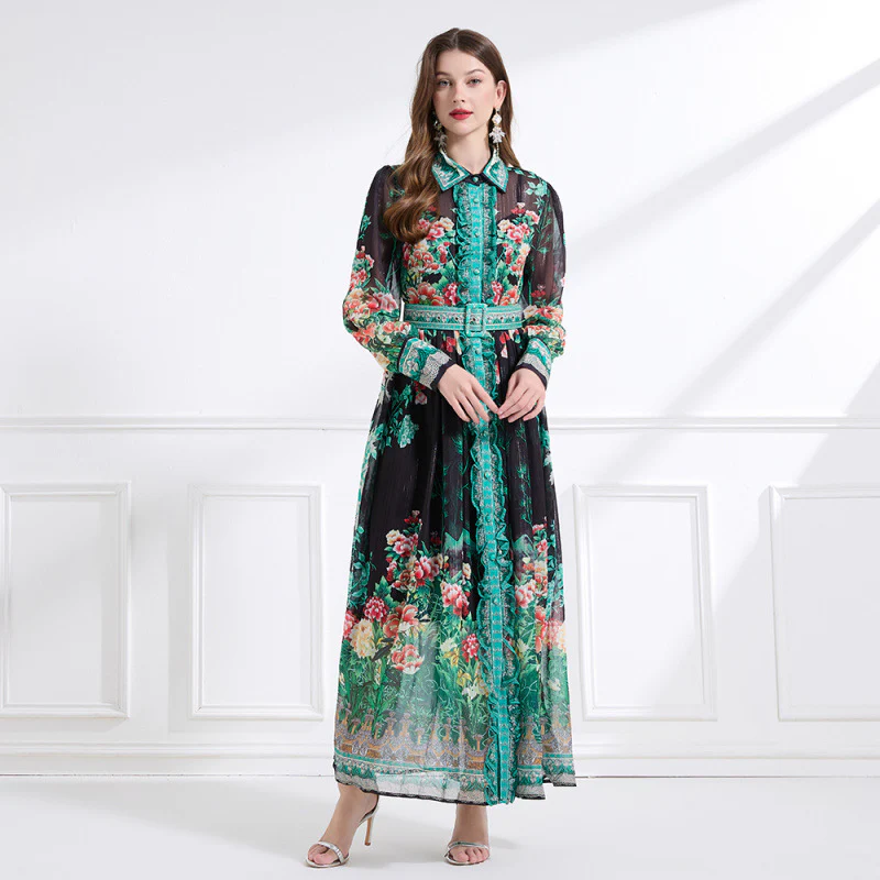 suit women's  bow lace-up waist short lapel long-sleeved top breasted printed skirt - Deanwangkt