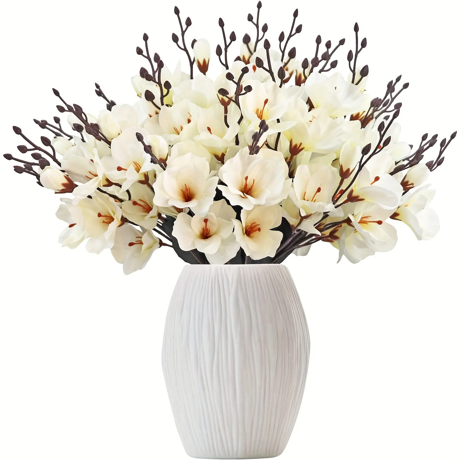 6pcs Luxurious Artificial Magnolia Flowers - Silk Flowers Branches Faux Flower Bouquet for Home, Wedding, Party, Garden, Office Decoration - Realistic, Durable, Reusable, Easy to Assemble, White Room Decor, Home Decor Accent - Deanwangkt