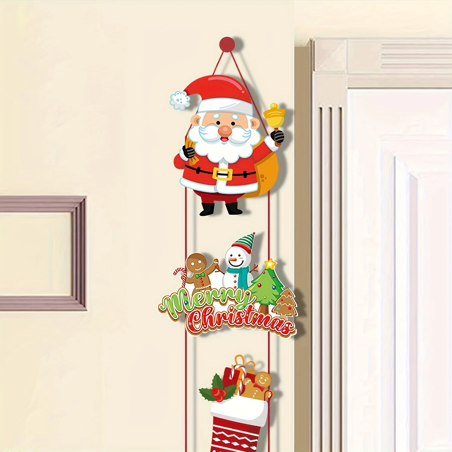 10pcs Christmas Party Decor Set - Festive Snowman & Socks Door Hangings, Polyester, No Batteries Required - Deanwangkt