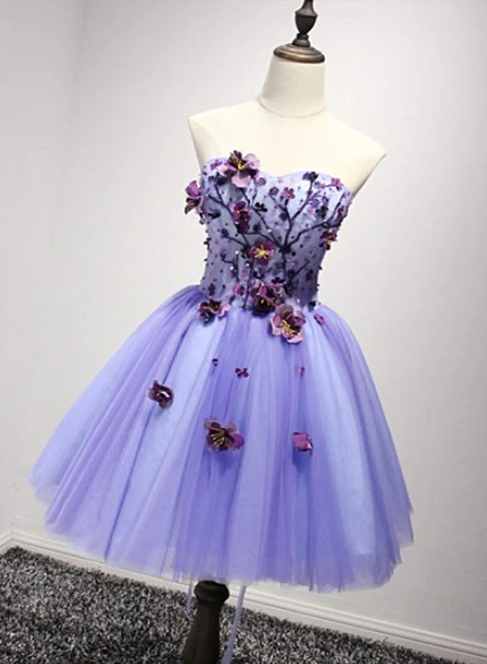 Solvbao Lovely Purple Sweetheart Flowers Homecoming Dress, Chic Short Prom Dress - Deanwangkt