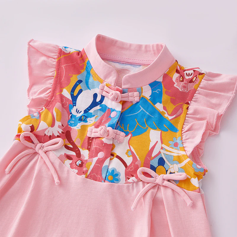 Baby Girl Chinese Style Dress 2025 Summer New Chinese Style Flounced Sleeve Skirt Baby One Year Old Full Moon Dress 3652 - Deanwangkt