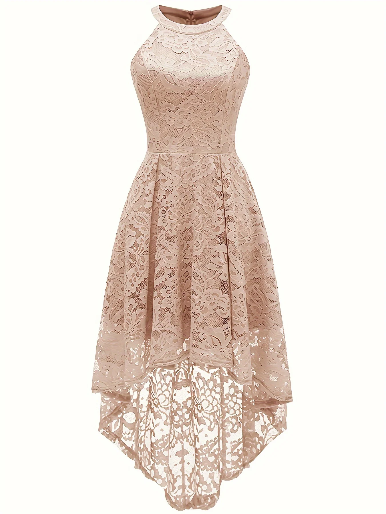 Stunning Floral Lace Fitted Mermaid Dress - Elegant Halter Neck, Micro Elasticity, Contrast Lace Details, Nylon Material, Solid Color, Sleeveless, High-Low Hem, Womens Elegant Clothing for Adult - Deanwangkt