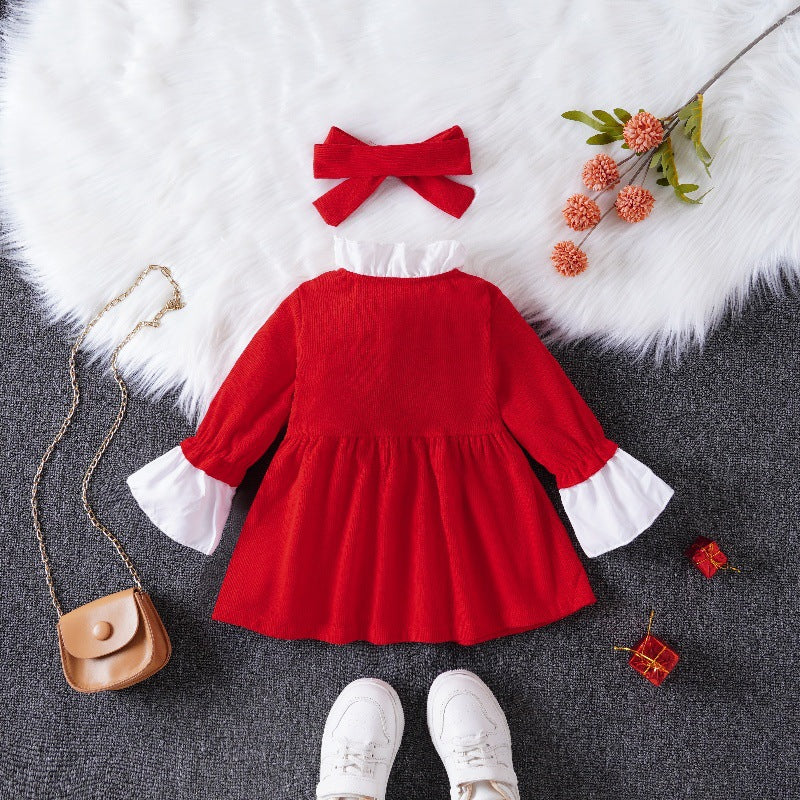 Spring and Autumn Girls' Korean Style Ruffled Dress Children Cute Suit Dress Baby Long Sleeve Princess Dress - Deanwangkt