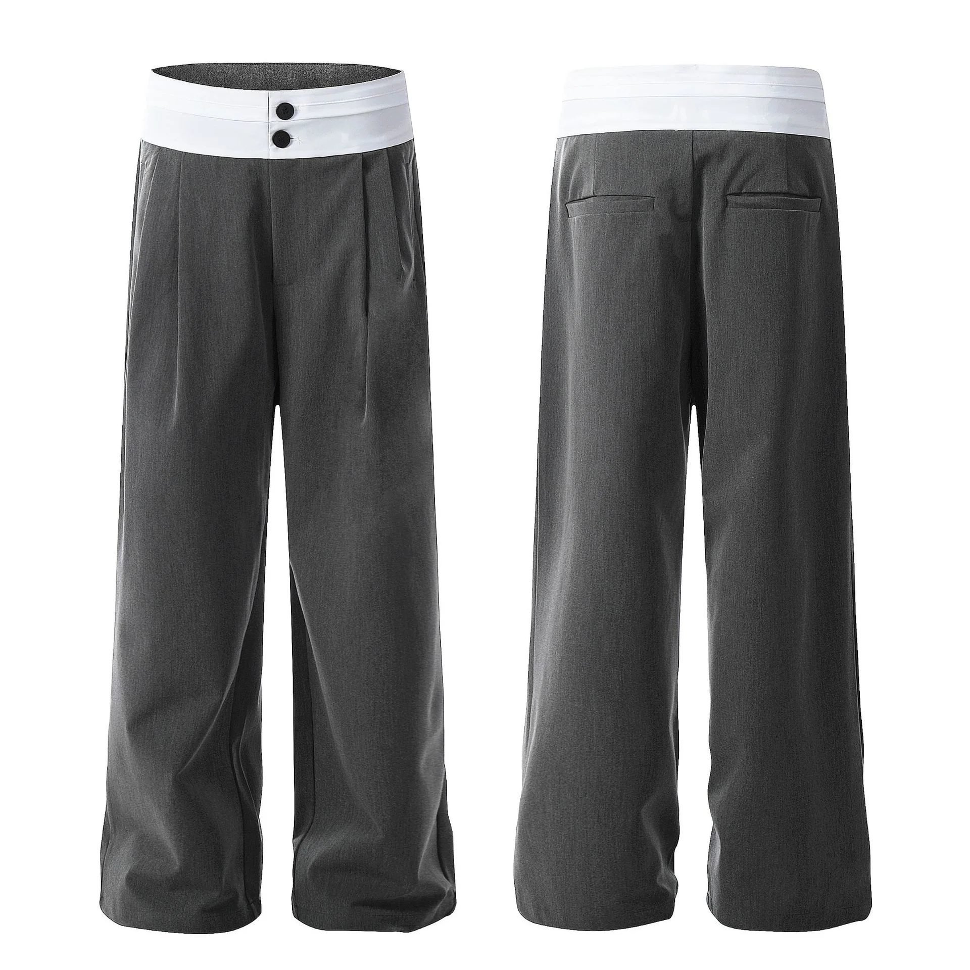 Man Kun C873-popular 2025n high street loose high-end splicing design high-waisted trousers men's and women's casual trousers - Deanwangkt