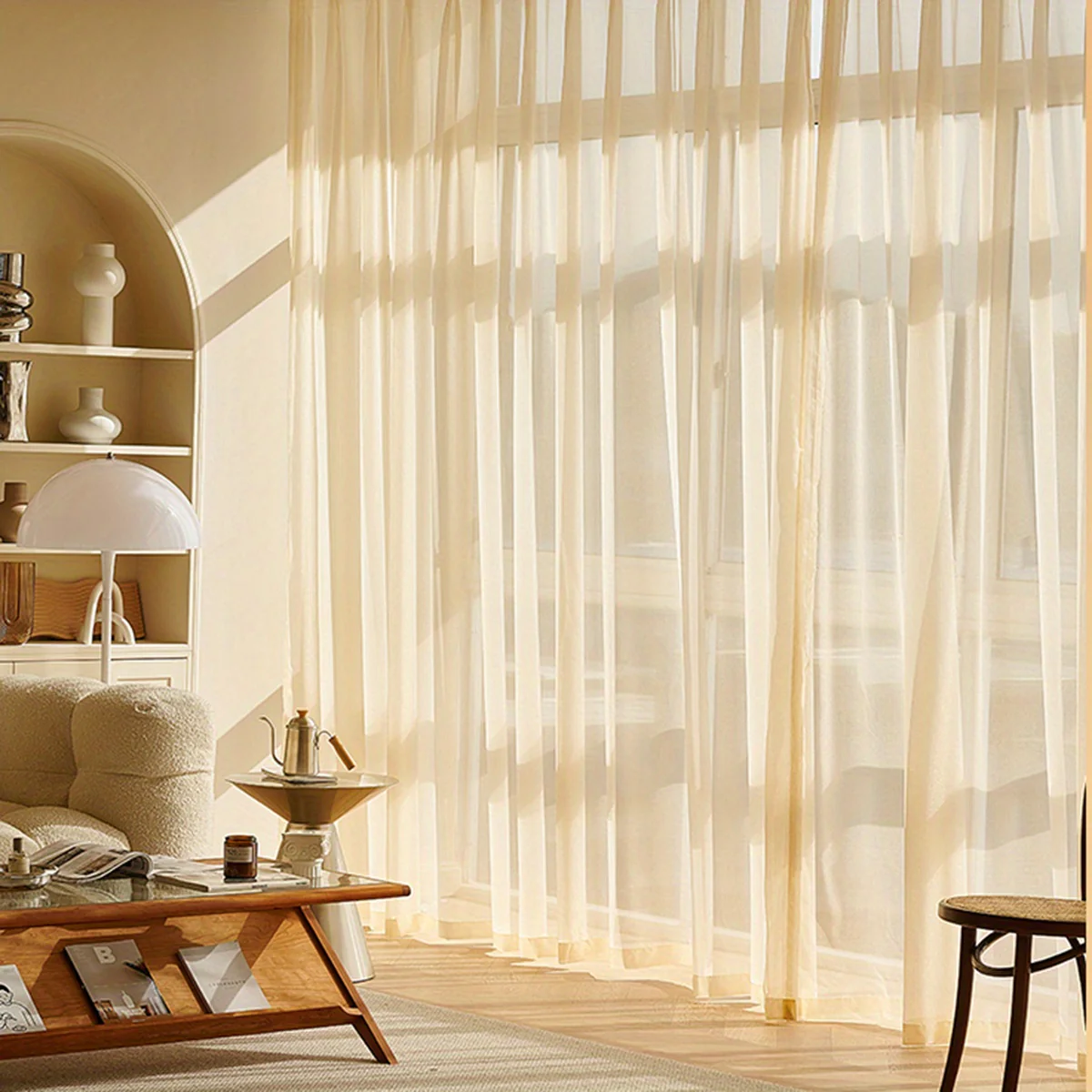 1-Panel Solid Color French Sheer Curtain - Elegant Rod Pocket Design, Light-Filtering, Balcony and Living Room Ready - Easy Installation, Bedroom and Floating Window Decoration Ideal - Deanwangkt