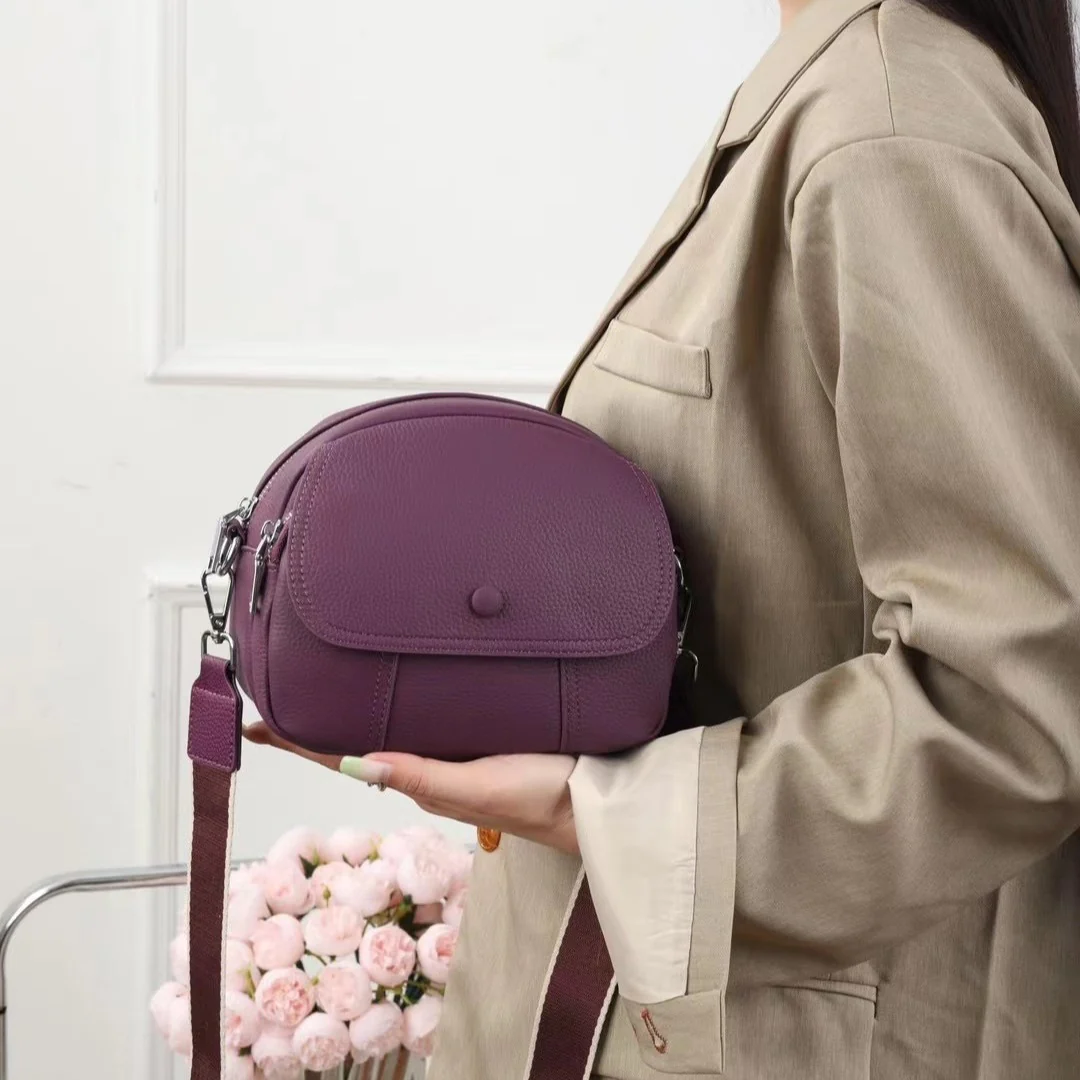 Leather women's bag new versatile single shoulder autumn splicing small square bag first layer cowhide togo leather high-end niche 826 - Deanwangkt