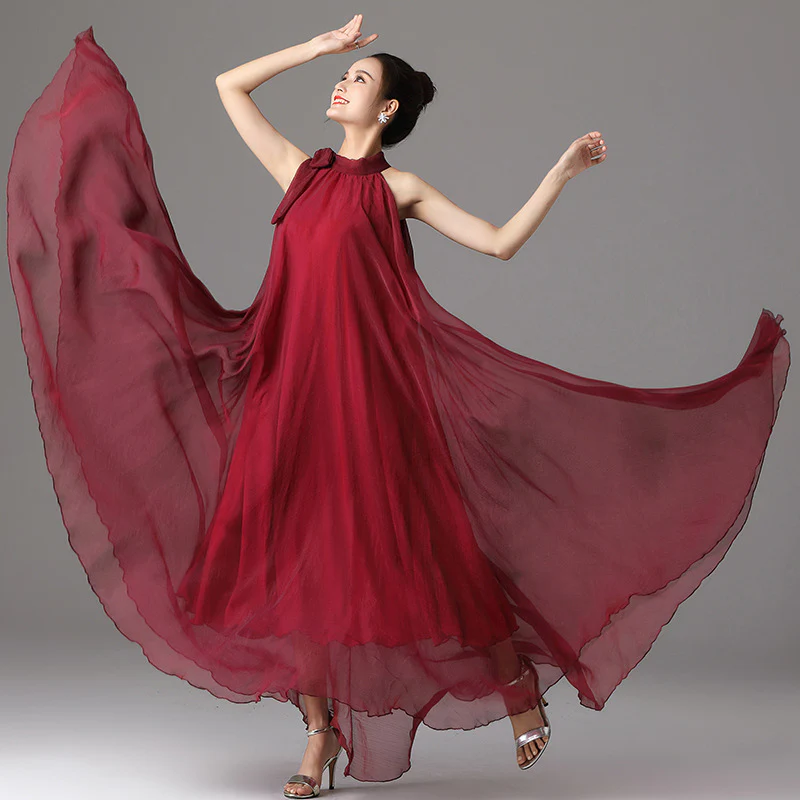 DEANWANGKT Cross-Border Women's Clothing  New Elegant Waist Sexy Sling Dress Bow Wrinkled Silk Brocade Long Dress Dress - Deanwangkt