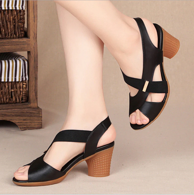 DEANWANGKT  Cross-Border Wholesale Women's Large Size Sandals Peep Toe Pu European and American Shoes Sleeve Fashion Kitten Heels Mom Sandals Female Summer 43 - Deanwangkt