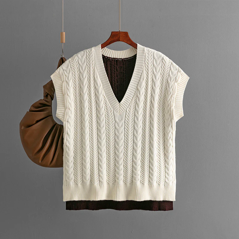 DEANWANGKT autumn and winter new sweaters 2025 knitted vest jumper V-neck vest sweater sleeveless top women - Deanwangkt