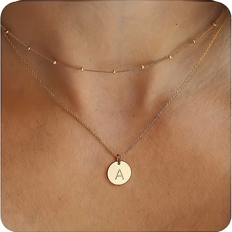 Layered Initial English Letter Necklace For Women 14K Plated Letter Necklace Dainty Layered Necklace For Women - Deanwangkt