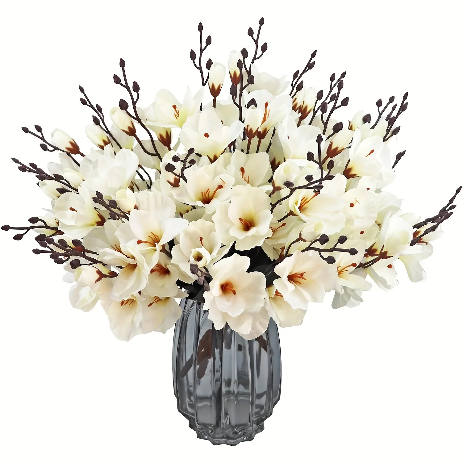 6pcs Luxurious Artificial Magnolia Flowers - Silk Flowers Branches Faux Flower Bouquet for Home, Wedding, Party, Garden, Office Decoration - Realistic, Durable, Reusable, Easy to Assemble, White Room Decor, Home Decor Accent - Deanwangkt