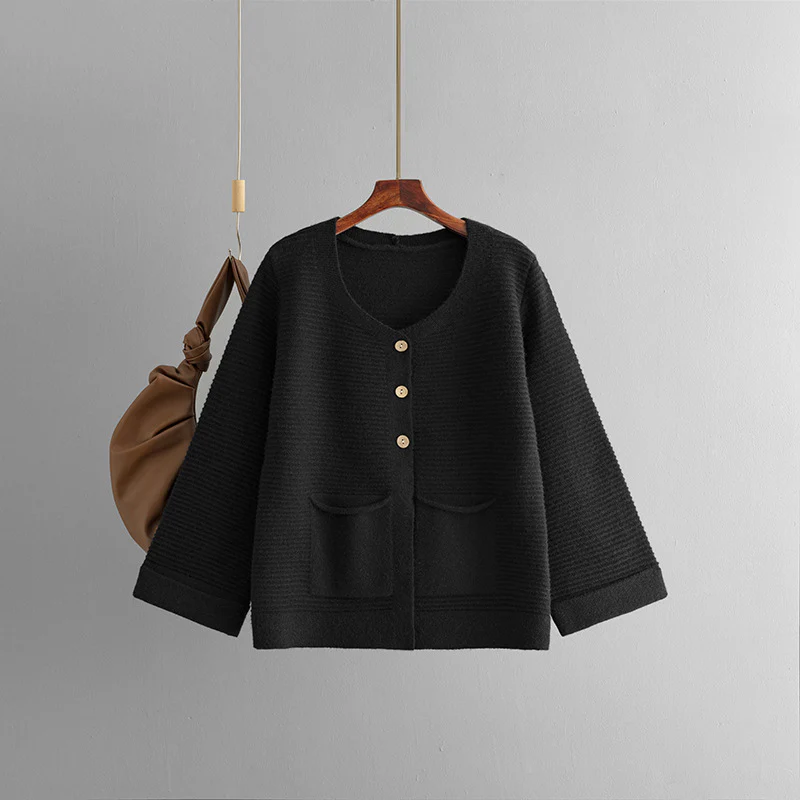 DEANWANGKT Cross-border knitted cardigan jacket women's New autumn and winter new commuter casual solid color loose three-button top - Deanwangkt