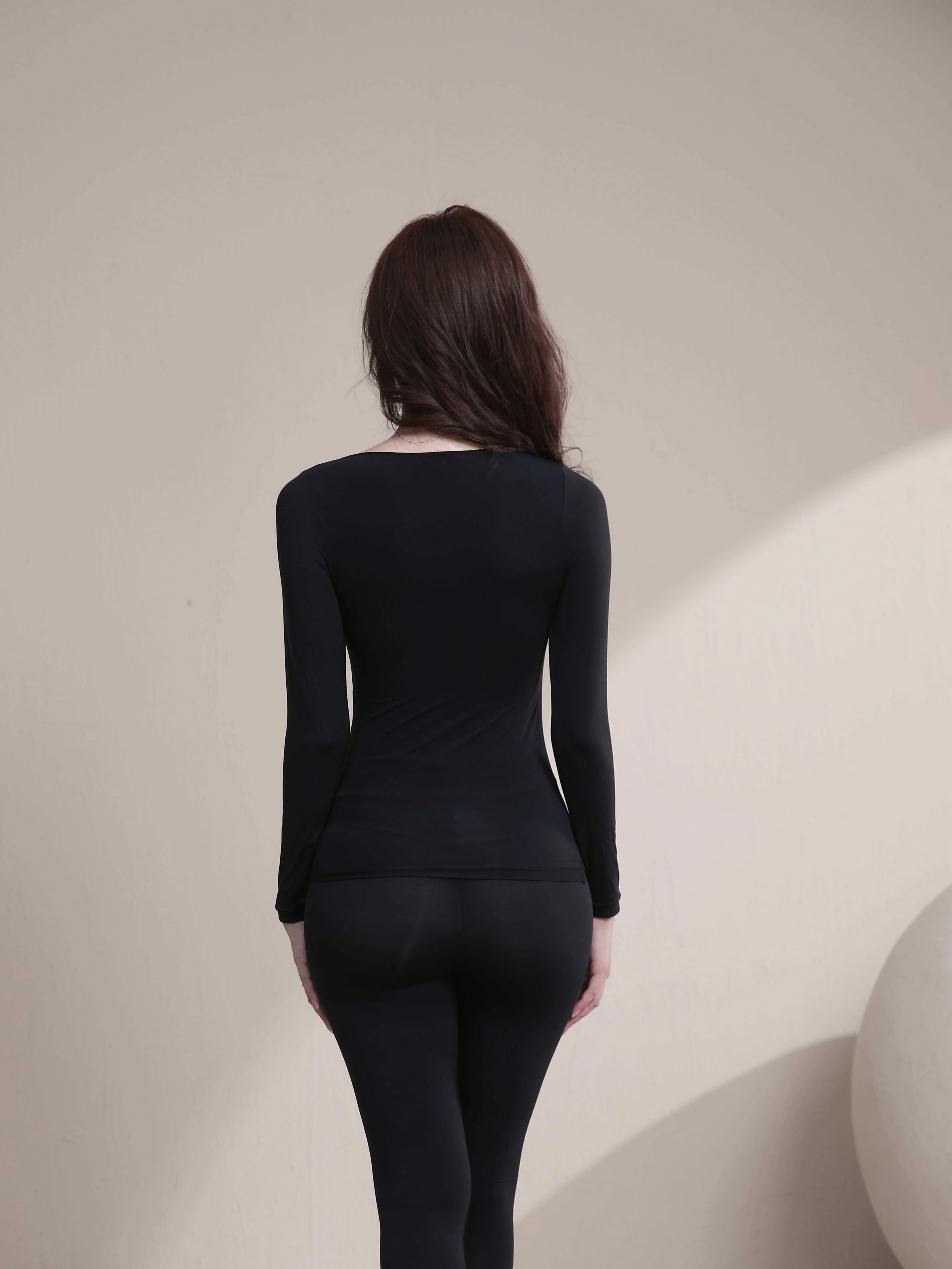 Seamless Thermal Underwear Set for Women - Ultra-Soft, High Stretch, Anti-Static Base Layer with Long Sleeve Crew Neck Top & Pants - Deanwangkt