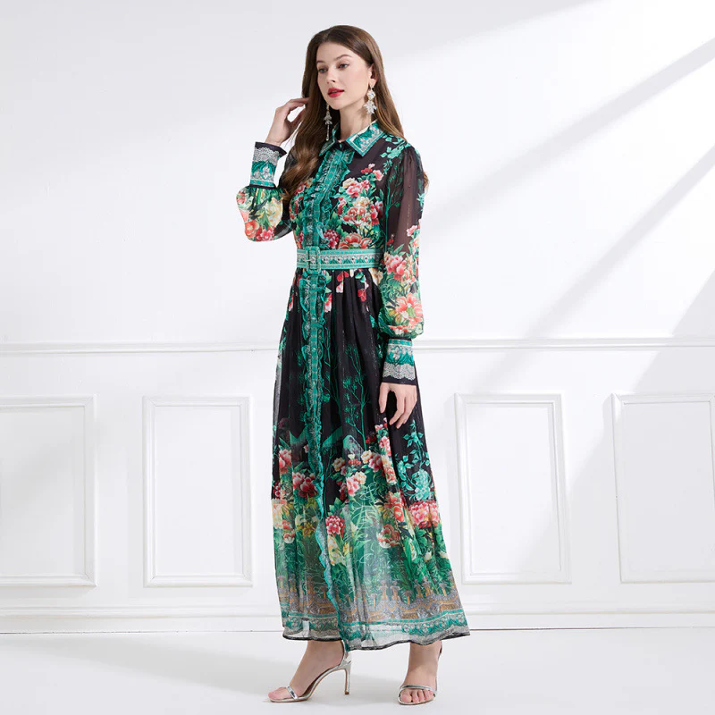 suit women's  bow lace-up waist short lapel long-sleeved top breasted printed skirt - Deanwangkt