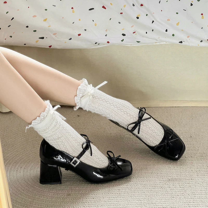 2025  thick high heel light mouth single shoes female popular spring and autumn new retro fairy style with skirt Mary Jane small leather shoes - Deanwangkt