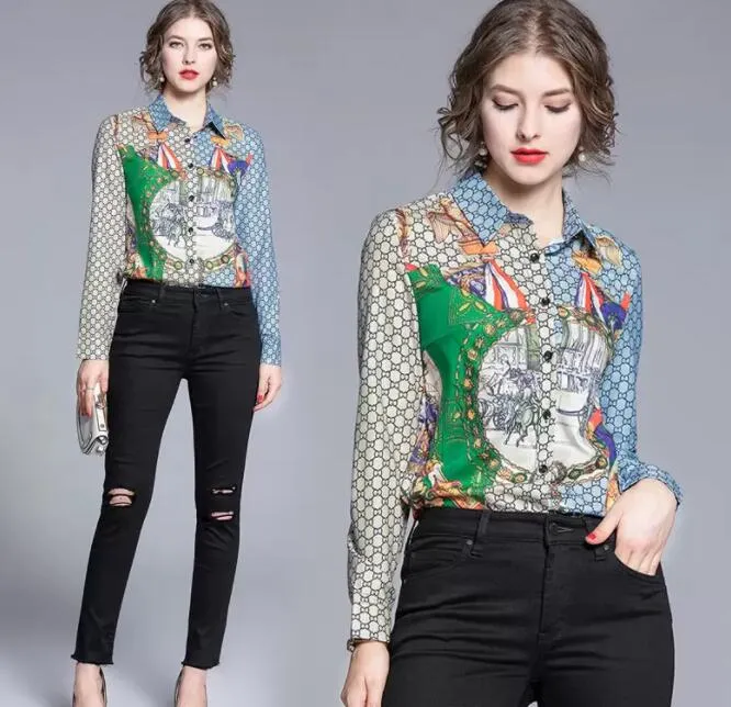 Designer Printed Black Shirts Long Sleeve Women Runway Button Shirt Office Ladies Ribbon Bow Blouses Spring Summer Autumn Winter Slim Fit Stylish Luxury Tops - Deanwangkt