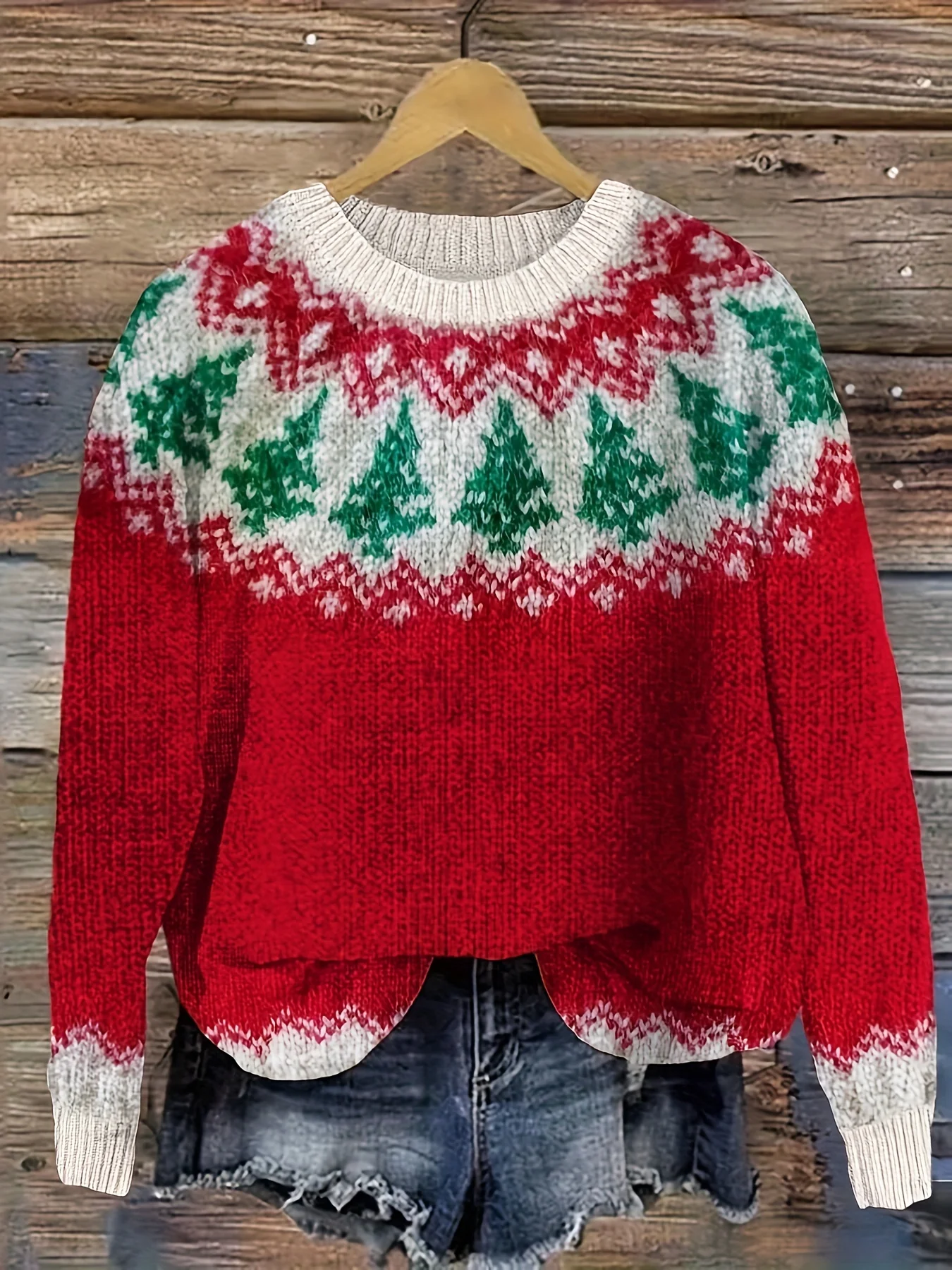 Chic Christmas Tree Knit Sweater for Women - Cozy Long Sleeve, Crew Neck Pullover | Elegant & Versatile | Perfect for Casual Wear, Dates, Parties & Business Occasions, for Christmas, Winter, Autumn, Spring - Deanwangkt