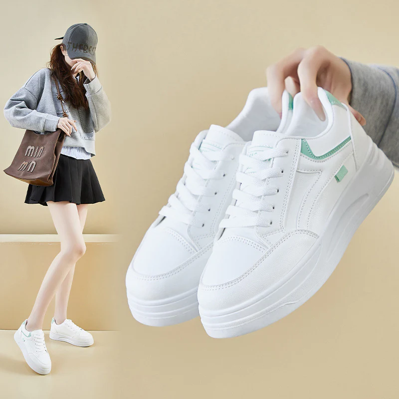 2025 spring white shoes new Korean version ins female students platform heightening board shoes casual shoes street shot CY6602 - Deanwangkt
