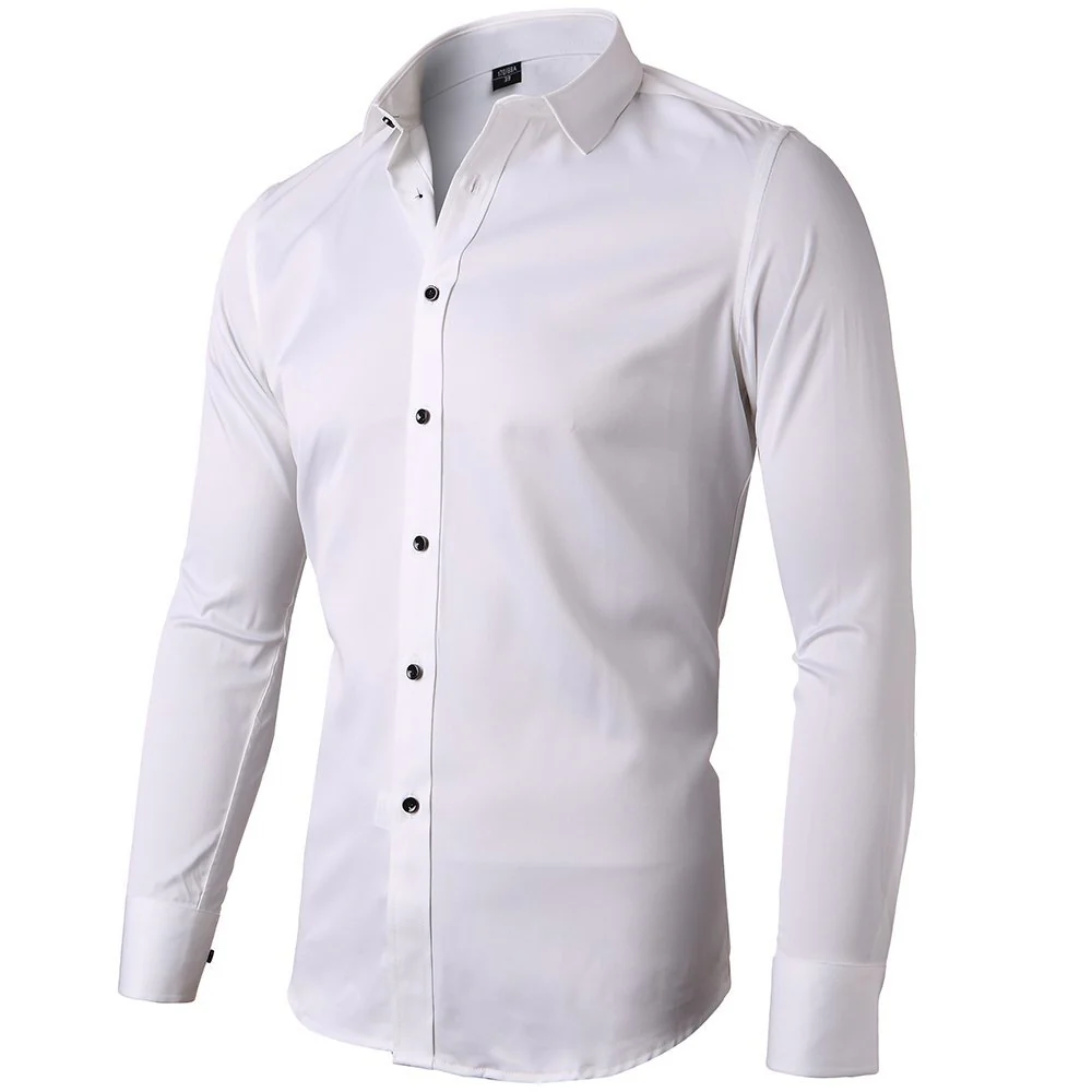 DEANWANGKT 2025 high-end men's shirts long sleeves  new Popular trade business formal men's elastic non-ironing shirts men's - Deanwangkt
