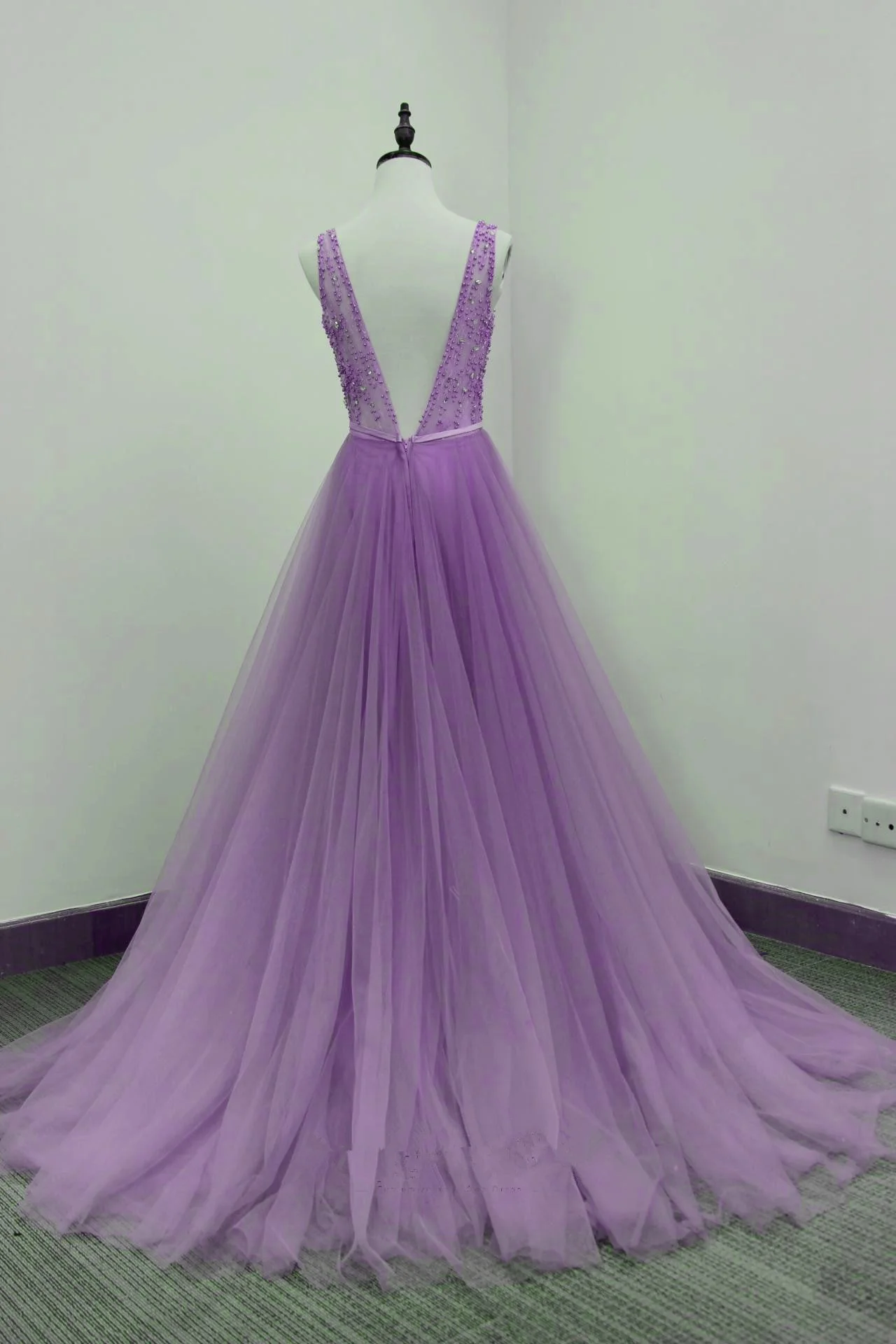 Solvbao Beautiful Long Light Purple V-neckline Party Dress, Prom Dress - Deanwangkt