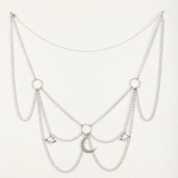 MW3298 2025 waist chain alloy hollow moon planet pendant ring connected waist chain body chain - Deanwangkt