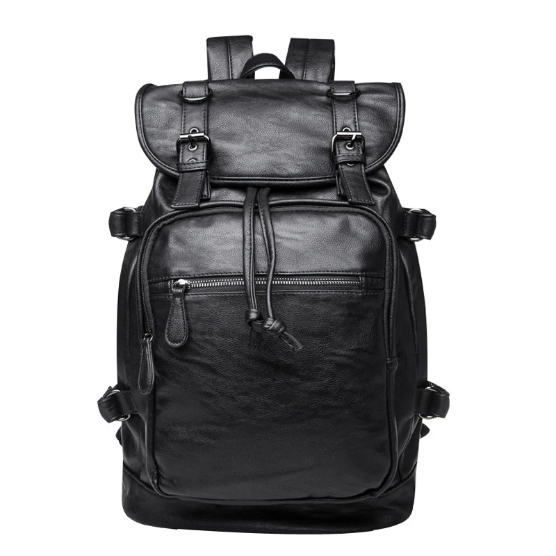 deanwangkt Men's Backpack Men's Backpack Leather Casual Korean Style Student Fashion Trendy Soft Leather Large Capacity Travel Bag - Deanwangkt