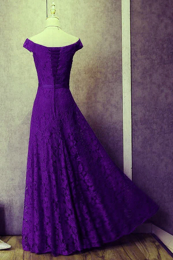 Solvbao Purple Lace Long Bridesmaid Dress, Off Shoulder Party Gown - Deanwangkt