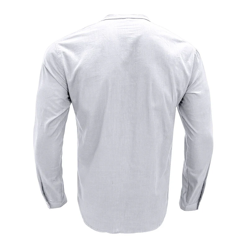 DEANWANGKT 2025 men's clothing  autumn and winter cotton and linen shirts, Popular trade long-sleeved Henry collar tops, loose men's linen shirts - Deanwangkt