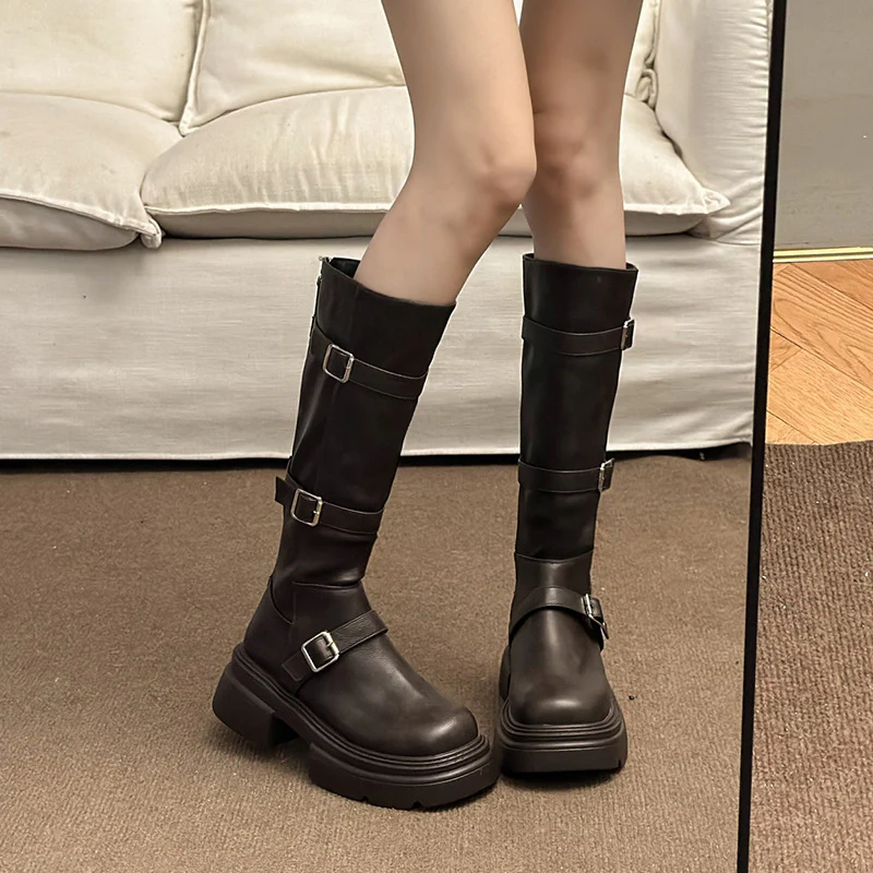 2025  Long boots women's autumn popular new thin boots small thick heel thick sole versatile but knee knight boots - Deanwangkt