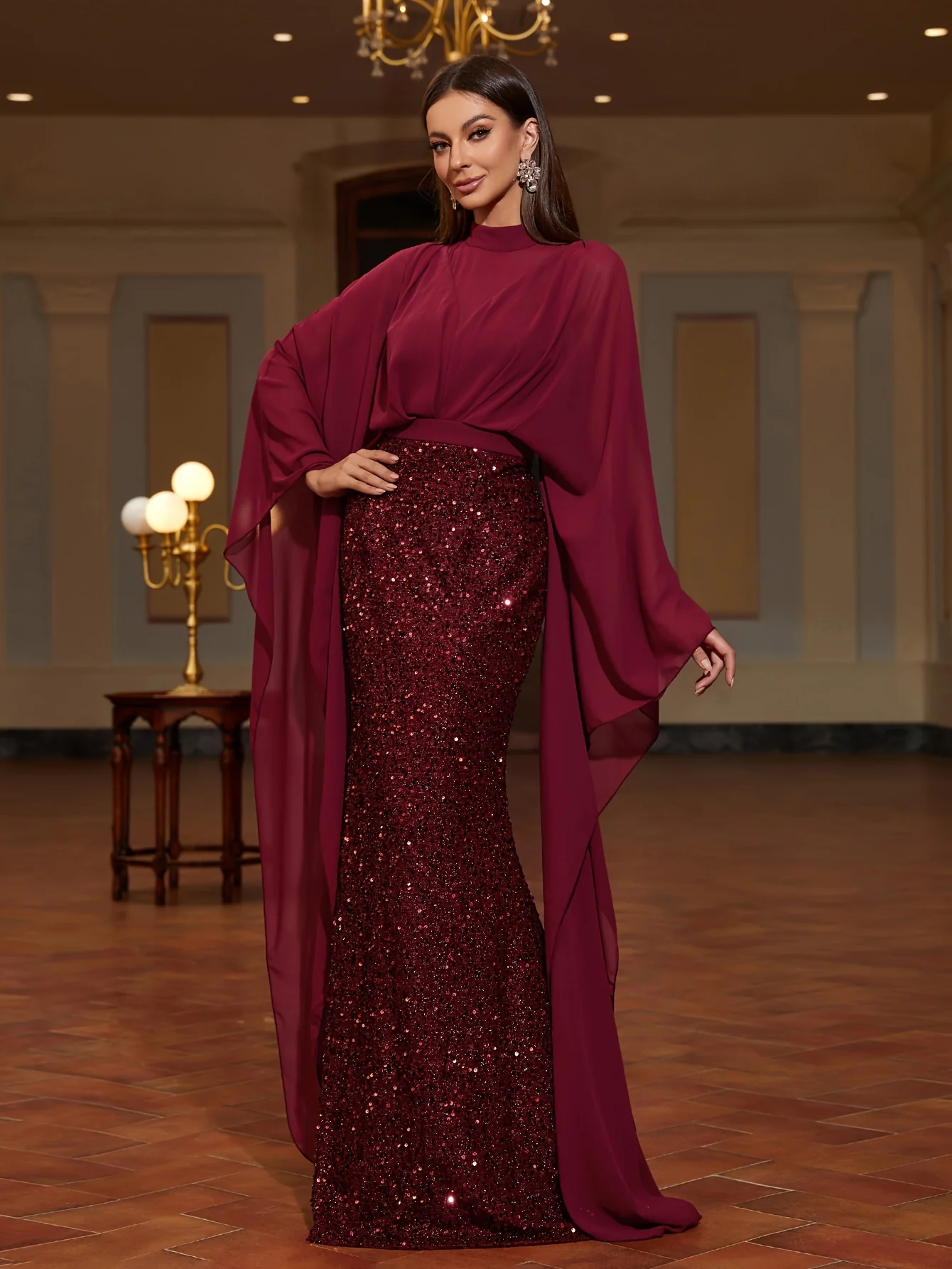 All-Season Chic Sequined Bodycon Dress - Elegant Long Sleeve, Crew Neck for Banquets & Parties - Deanwangkt