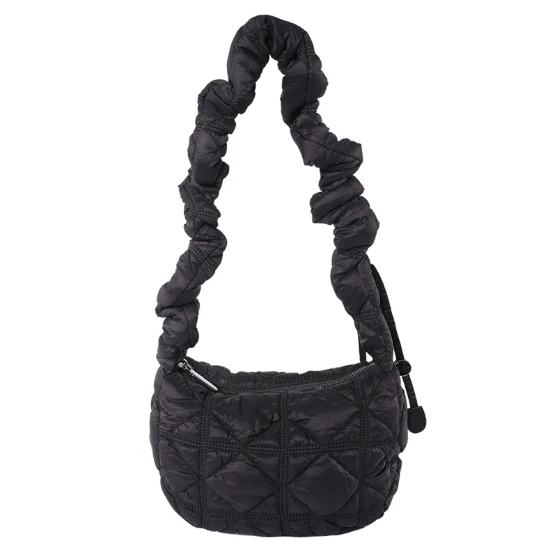 DEANWANGKT 2025 Korean version of cotton clothes crossbody women's bag  autumn and winter new fashion plaid shoulder bag versatile pleated girl cloud bag - Deanwangkt