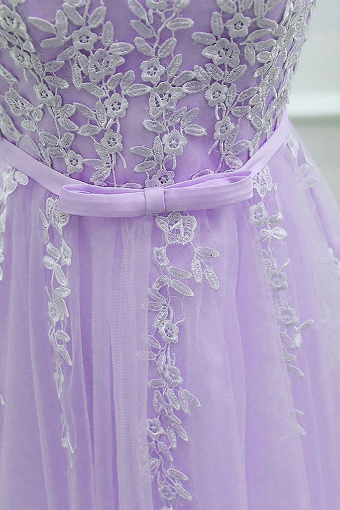 Solvbao Cute Light Purple Tulle Short Prom Dress, Lace Applique Formal Dress - Deanwangkt